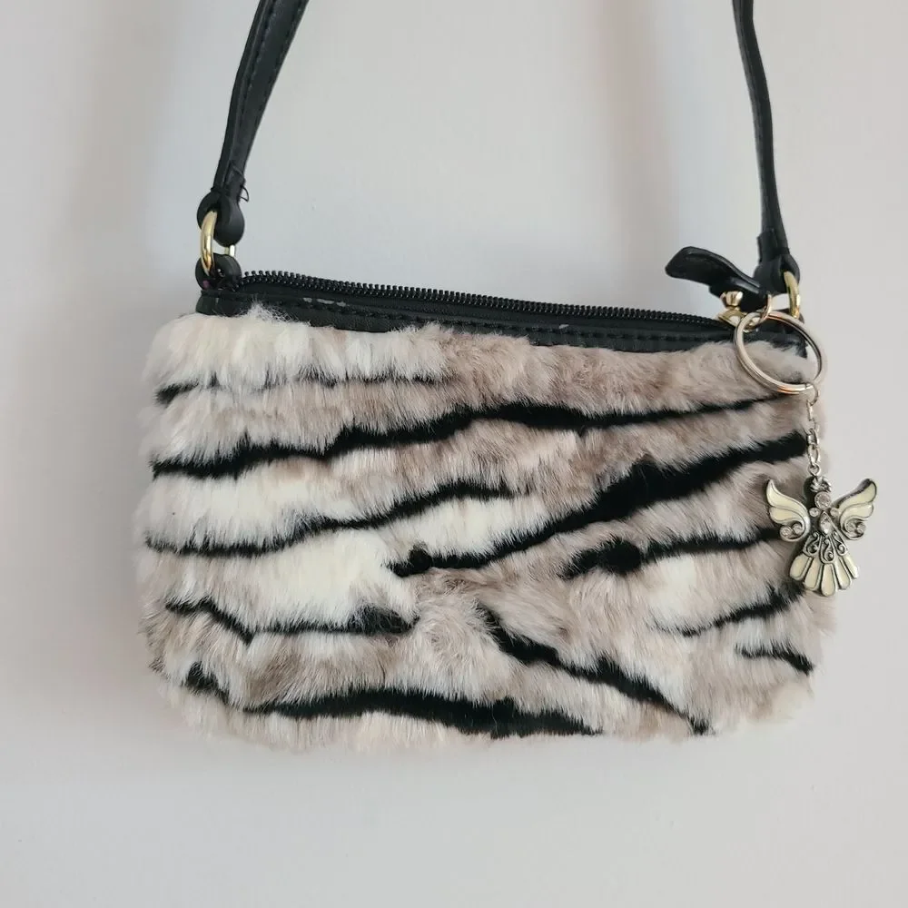 Juicy Couture Black and White Faux Fur Crossbody Bag Y2K